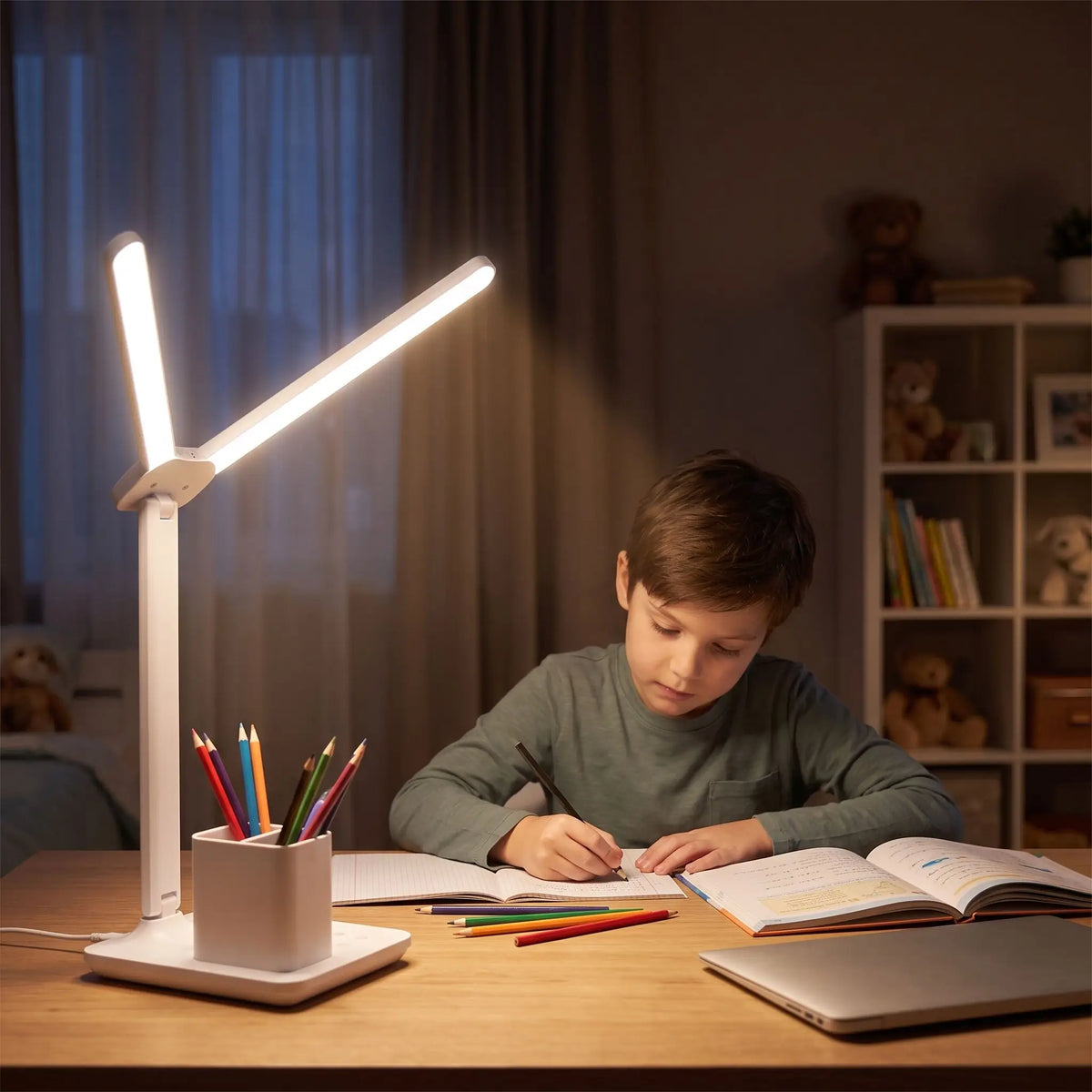 lampe de bureau eclairant devoirs enfant etudiant dans sa chambre