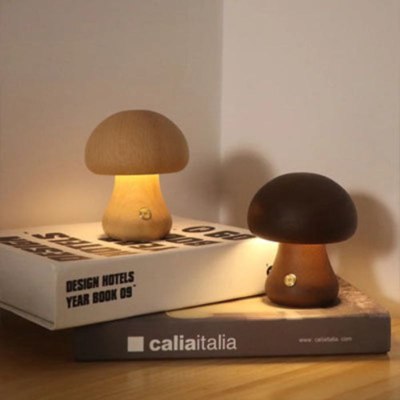 Lampe champignon sans fil compacte lumiere feutree sur etagere