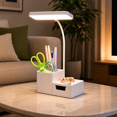lampe de bureau led avec rangement pour liberer et organiser petit bureau 