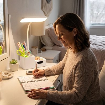 lampe de bureau led compacte avec rangement pour petit bureau organise